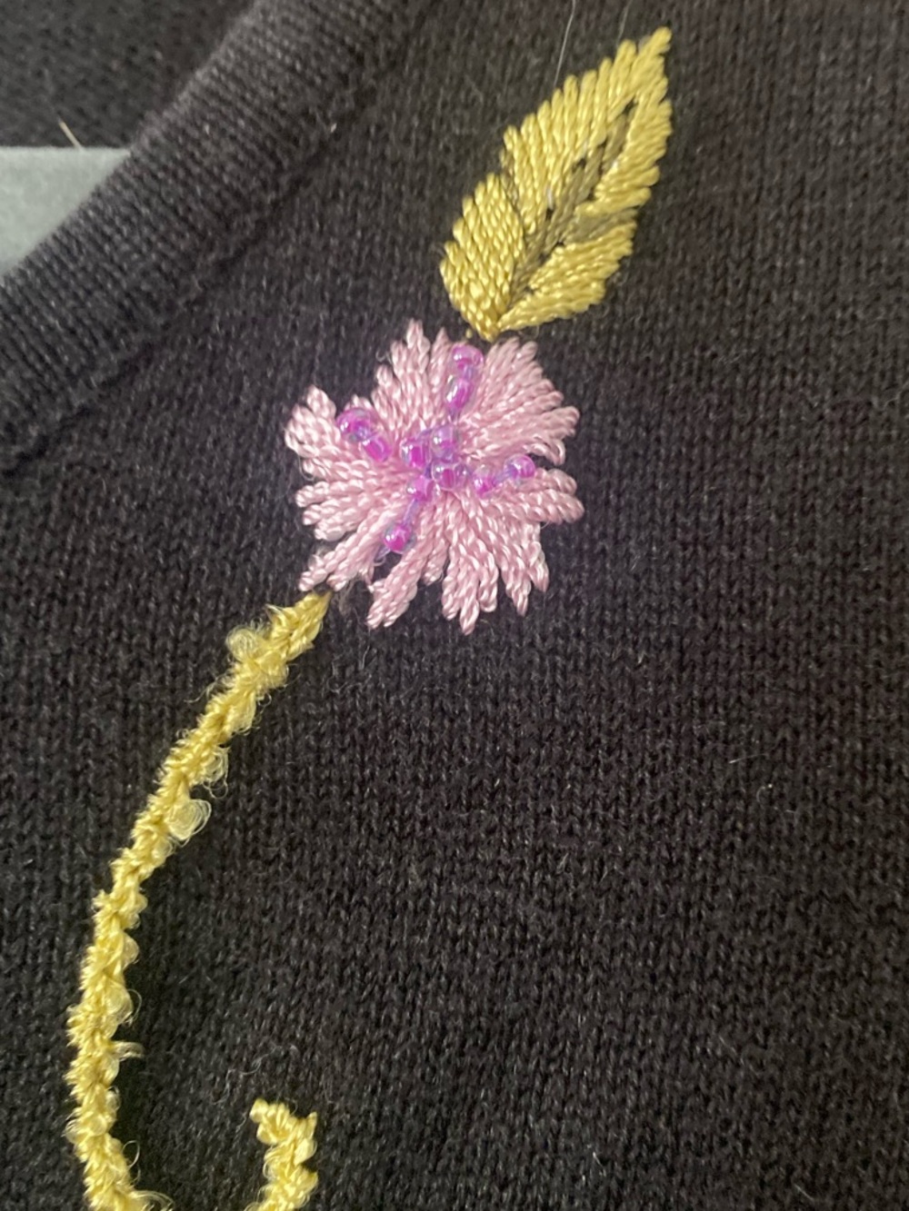 Vintage Storybook Knits Sweater Vest L Floral Butterfly Sequin Ramie Cotton USA - Picture 5 of 10